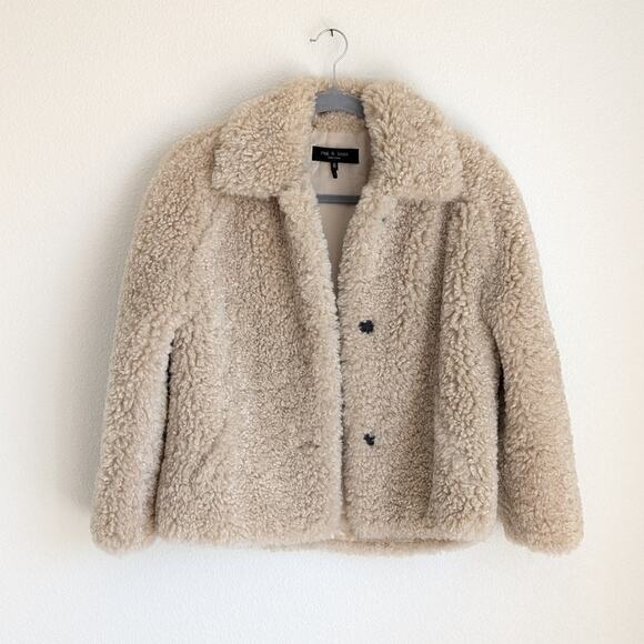 Super Soft Rag & Bone Hesper Beige Faux Fur Short Tailored Coat Jacket, size XS